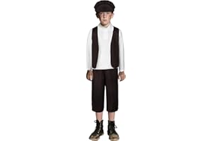 DiULi Children’s Victorian Boy 4 Piece Set Vest Hat Pants Shirt,himney Sweep Costume for Children,Boys Victorian Costume for World Book Day & School Play Outfit,Child Dress Up Costumes