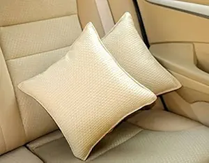 PegasusPremium Leatherite Car Pillow Cushion for Volkswagen Vento (Beige, Rectangular) - Pack of 2