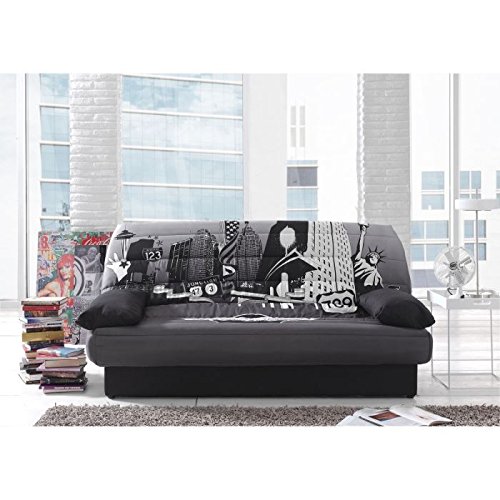 COCO Banquette clic-clac - 3 places - 190x89x90 cm - Tissu polyester - imprime New York