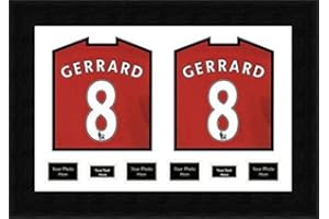 KWIK PICTURE FRAMING LTD READY MADE Dual FRAME FOR 2 SIGNED SHIRTS WITH FRONT MOUNT | Display Football, Rugby, Cricket T-shirt with 4 opening for Photos and 2 opening for Message, Fits 2 Shirts | White Mount and Black Frame