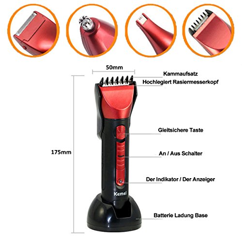 Herrenrasierer, LuckyFine 5In1 Haarschneider Rasierer Nasen-Ohr-Bartschneider Trimmer Schere Adapter Ladegeräthalter Vatertag geschenke - 2