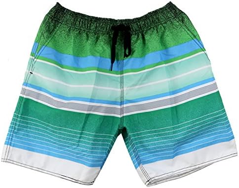 ORANSSI Men Swim Shorts Striped Mesh Lined Trunks (L(Waistline=38-40"), Spring Green)