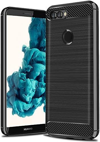 UOJGOH Huawei P Smart Case, Shock Absorbing Rugged Armor Scratch Resistant Silicone Case with Carbon Fiber Design Protective Cover for Huawei P Smart (Black)