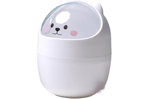 HERCHR Mini Spazzatura, Cartoni Animati Cestino da Tavolo con Coperchio Girevole per Uffici, Cucina, Camera da Letto, 6,1x4,3 Pollici(Bianco)