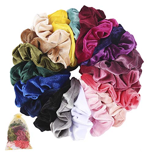 Wanap Scrunchies, 20 unidades de coleta de terciopelo colorida para mujeres y niñas, terciopelo coreano para coleta soporte con una bolsa de almacenamiento