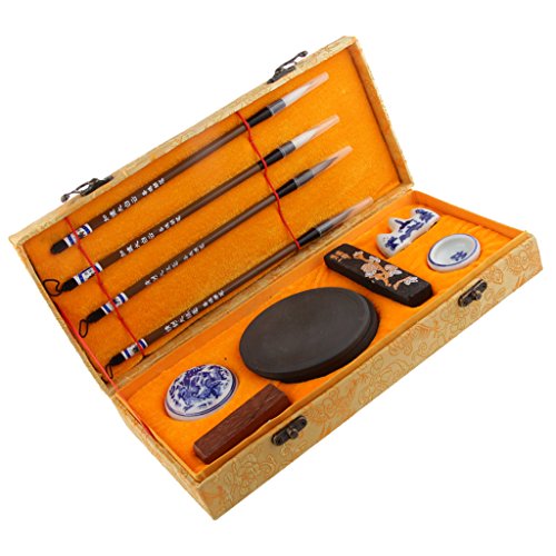 Gazechimp Kalligraphie Set (Pinsel, Tinte Stein, Holz Stempel, Tinte Platte, Tintenstift, Pinsel Rest, Wasser gut, kleine Löffel) für Kalligraphie Anfänge und Fans - 7