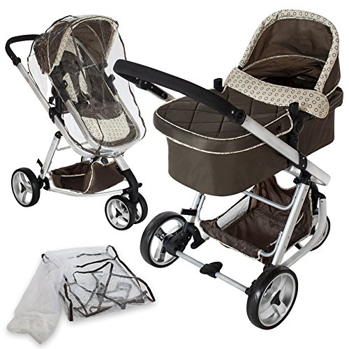TecTake 3 in 1 Pushchair stroller combi stroller buggy baby jogger travel buggy kid's stroller -different colours- (Brown)