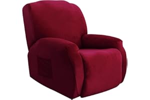 Topchances Recliner Chair Cover 1 Seater - Super Soft Velvet Stretch Recliner Chair Covers Sofa Chair Slipcover with Side Pocket for Single Seat Recliner Chair for Furniture Protector (Wine Red)