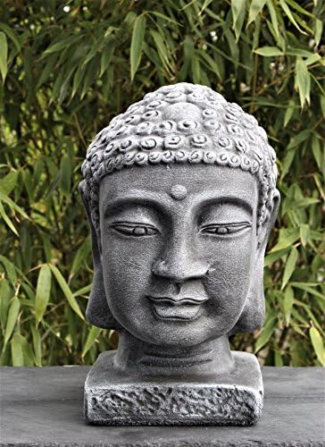 Tiefes Handicraft Garden ornament Buddha Head, Cast stone, Slate gray