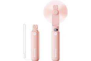 Hippodance Handheld Fan, Mini Portable Handheld Fan, Battery Operated, LED Display, USB Rechargeable Small Travel Fan with Portable Charger for Women, Girls