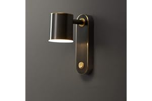 LANMOU Vintage Brass Wall Lamp with Switch, 360° Rotate Wall Spotlights LED 7W 3000K-6000K Indoor Adjustable Bedside Reading Wall Light for Living Room Bedroom Bathroom,A