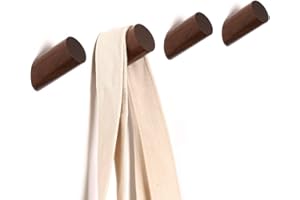 ANZOME 4Pack Wooden Coat Hooks, 10kg Wooden Hooks for Walls, Wooden Coat Peg Coat Hanger, Heavy Duty Hooks for Hanging Clothes, Hat, Scarves and Headphone in Bedroom, Living Room (Short, Black Wood)