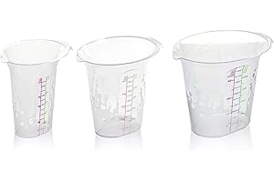 BranQ - Home essential - Un juego con tres vasos medidores universales con capacidad de 0,25 + 0,5 + 1 l, ideal como utensilios de cocina y accesorios para hornear, plástico PP sin BPA.