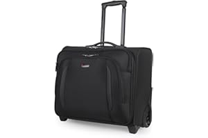 JLY Black Business Suitcase - Soft Pilot Case with 15.6" Laptop Compartment and Sturdy in-Line Wheels for Stable Manoeuvring, Office Admin Trolley Bag Cabin Size