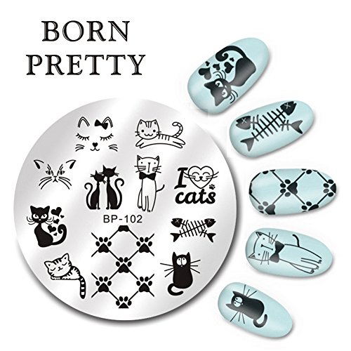 Born Pretty 5.5cm Round Nail Art Stamp Template Cute Cats Design Image Plate BP-102