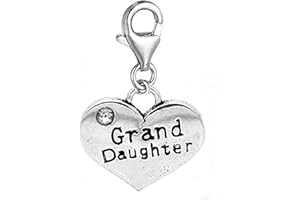 JewelleryJoy Grand Daughter Family Heart Rhinestone Clip On Lobster Silver European Charm Chain Bracelets in Organza Gift Bag