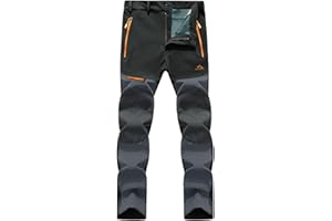 EKLENTSON Men's Waterproof Softshell Fleece Lined Outdoor Walking Trousers Warm Thicken Padded Hiking Ski Pants with Zip Pockets