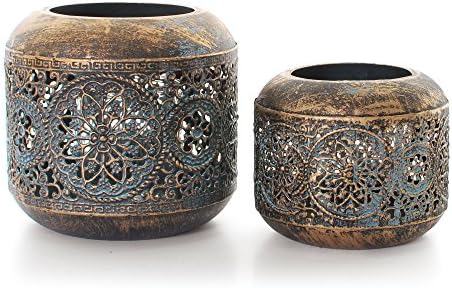 Aged Rustic Metal Tea Light Candle Holder, SET OF 2