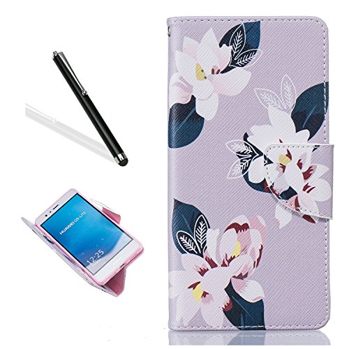 Preisvergleich Produktbild Huawei P9 Lite Hülle,Huawei P9 Lite Hülle Case,Leeook Schön Retro Elegant Stylish Weiß Grau Blume Muster Malerei Entwurf Ledercase Tasche Hüllen Brieftasche PU Lederhülle Flip Klapp Hülle im Bookstyle Cover Schale Stand Ständer Etui Karten Slot Schutzhülle Tasche Wallet Case für Huawei P9 Lite + 1 x Schwarz Eingabestift-Gray White FLower
