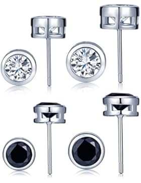 Yumilok 4 Paare Basic 925 Sterling Silber Weiß/Schwarz Zirkonia Ohrstecker Set Ohrringe Ohrschmuck Studs Earrings...