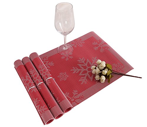 Deconovo Platzdeckchen Tischsets Stoff Platzmatten Kunststoff 30×45 cm Rot Weiß 4er set - 5
