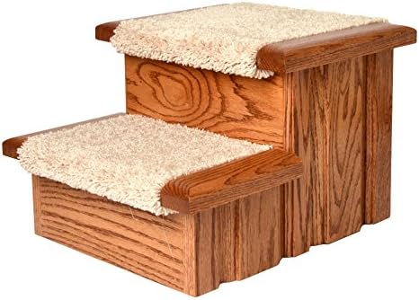 Premier Pet Steps Tall Raised Panel Dog Steps, Carpeted Tread with Stained Early American, 12-Inch