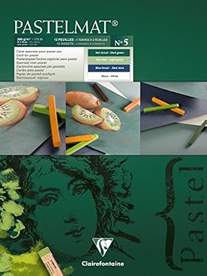 Clairefontaine 96115C Pastelmat bloc collé 12F 30x40cm 360g carte pour pastel Vert Foncé, Vert Clair, Bleu Foncé, Blanc