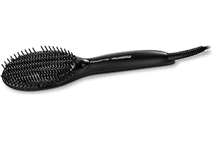 Rowenta x Karl Lagerfeld CF582L Powerstraight Spazzola riscaldante lisciante, in Ceramica, tutti i tipi di capelli anche i più spessi, lisciatura facile e veloce, Power Straight, nero