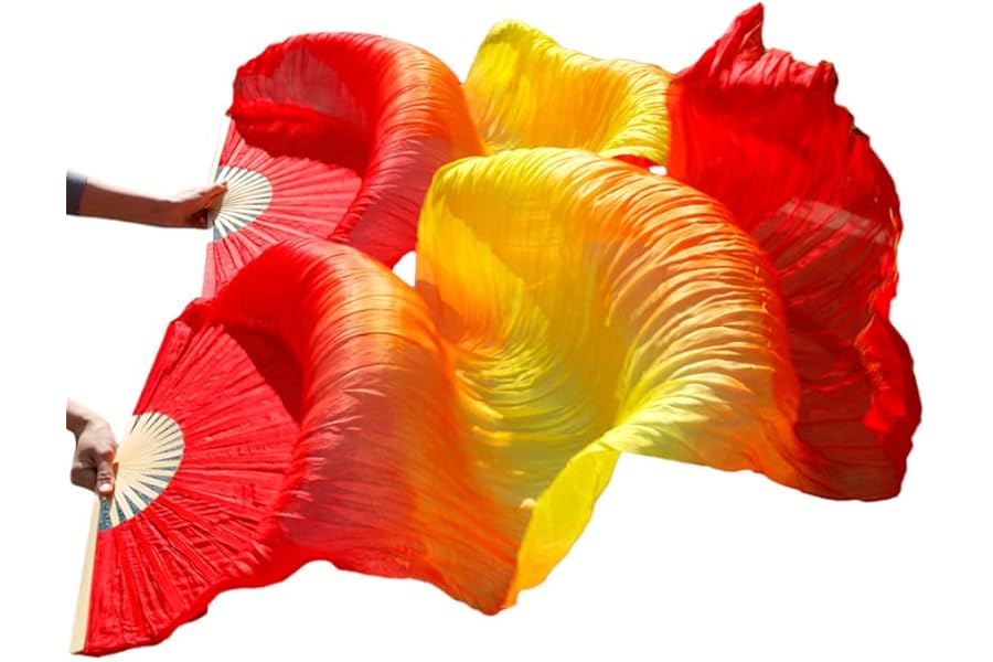 MEETOZ 1 Pair 1.8M 100% Real Silk Belly Dance Fan
