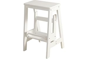 WYZDCP, Taburete de 2 pasos Silla de escalera de madera, desplazados de las escaleras taburetes pequeños Solución antideslizante para la biblioteca de casa Cocina de cocina escalera blanco