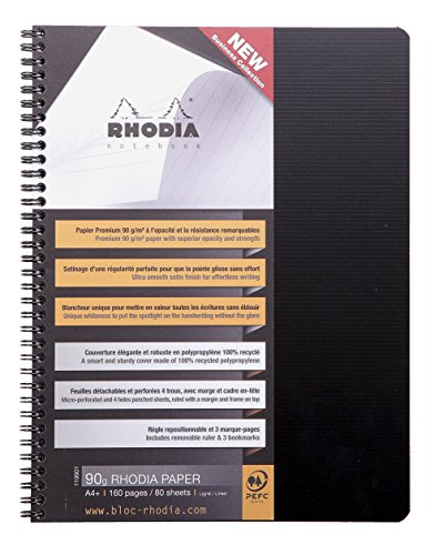 Clairefontaine 119910C - Rhodiactive cuaderno 5x5 con margen, 160 páginas, A5+, negro