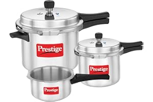 Prestige 2 Litre + 3 Litre + 5 Litre Aluminium Popular Max Outer Lid Pressure Cooker Combo with 2 Lids | Gas & Induction Compatible | Visual Pressure Indicator | Gasket Release Sys | 5Y Warranty | ISI