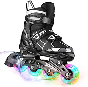 Kixre Youth Inline Skates for Kids and Women Adjustable Blades Roller Skates with Light Up Wheels Outdoor in Line Skating for Girls and Boys Beginner Skates - Multi