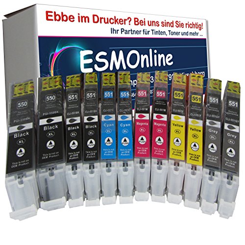 12 kompatible XL Druckerpatronen für CANON Pixma IP8750 MG6350 MG7150 MG7550 sie bekommen 2 x Canon PGI550BK / 2 x Canon CLI551BK / 2 x Canon CLI-551C / 2 x Canon CLI-551M / 2 x Canon CLI-551Y 2 x Canon CLI-551GY grau Kompatibel XL Version
