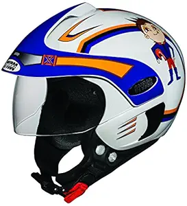 Studds Marshall D1 Open Face Helmet Helmet (Boy's, White Blue, XS)