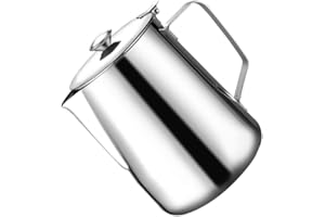 BESTonZON Jarrita de leche de acero inoxidable con tapa, 350 ml, para espumar leche, café, moca, capuchino, café, café, café, café, café, café, café, café, café, cocina, restaurante