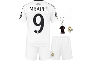 Qycksouth Mbappé #9 Trikot für Kinder Set 2024 – Weißes Fan Design mit Shorts & zufälligem Schlüsselanhänger – Trikot Kinder – Jugendgrößen 128 bis 176