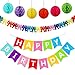 Produktbild Geburtstags deko, Geburtstag Dekoration Set Kindergeburtstag Deko 1 Girlande Alles Gute Zum Geburtstag "Happy Birthday" + Ein Set mit 6 Wabenbälle + 1 Bunt Girlande (Mehrfarbig)