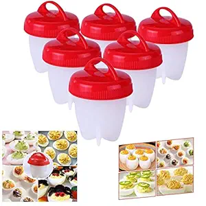 CLV MART Stores Silicone Egg Boil Hard-Boiled Cooker Mould Steamer Boiler (Red and White) - Set of 6