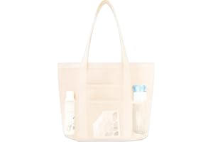 HTTDSLF Grand Sac de Plage Femme XXL, Sac Plage Filet Imperméable, Sacs de Plage Multi-Poches Grande Capacité, Tote Bag Pliable, Sac Cabas pour Piscine, Shopping, Voyage, Gym