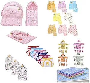 Infantbond 56 in 1 New Born Baby Complete Daily Items Combo(0-6 Months)(Hello Kitty) (Baby Girl Pink)