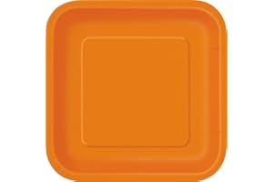 UNIQUE PARTY Solid Pumpkin Orange Square Paper Dinner Plates (22cm) 14 Count - Elegant, Disposable, Perfect for Parties & Events