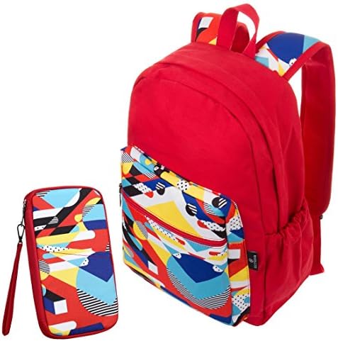 Sixteen18 Casual School 15 inch Laptop Tablet Backpack and Zippered Travel Wristlet Pouch Set - Padded & Comfortable Large Commuter Daypack College Bookbag - Various Designs for Kids, Teens, Women