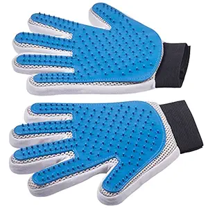 Pet Grooming Gloves - Left + Right - Enhanced Five Finger Design - for Cats, Dogs & Horses - Long & Short Fur - Gentle De-Shedding Brush - Your Pet Will Love It