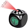 Rubik Projection Alarm Clock - Multi-function Digital LCD Wall Projection Voice Talking Temperature Display LED Alarm Clock 12hr/24hr - Black
