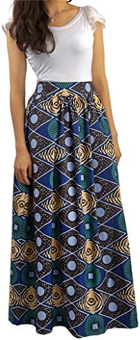 iPretty Women's Casual High Waist Floral Print Maxi Skirt Long Dress