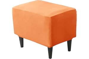 JHLD Samt Ottomane Schonbezug Rechteckiger, Ottomane Bezug Quadratisch Hockerbezug Stretch Hocker Husse für Fußhocker Abnehmbare Waschbar Für Wohnzimmer -Orange-1 Stück