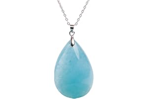 DUOVEKT Colgante de aguamarina azul del océano natural, joyería de aguamarina para mujeres y hombres de cristal de 29 x 20 x 7 mm, cuentas de plata con gota de agua AAAAA.
