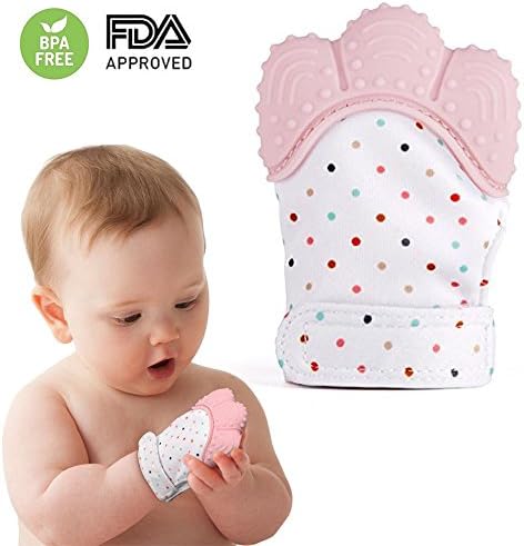 Silicone Baby Teething Mitten,Self-Soothing Pain Relief Teething Glove BPA FREE Safe Food Grade Teething Mitt for Baby Boy and Girl 3-12 Months (Pink)