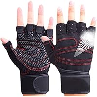 CESHUMD Guanti da Palestra, Mezze Dita, Traspiranti, per Sollevamento Pesi e Fitness, per Uomo, Donna, Palestra, Taglia L, Nero, L